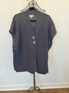 Windriver Chunky Knit Button-Front Poncho - Charcoal